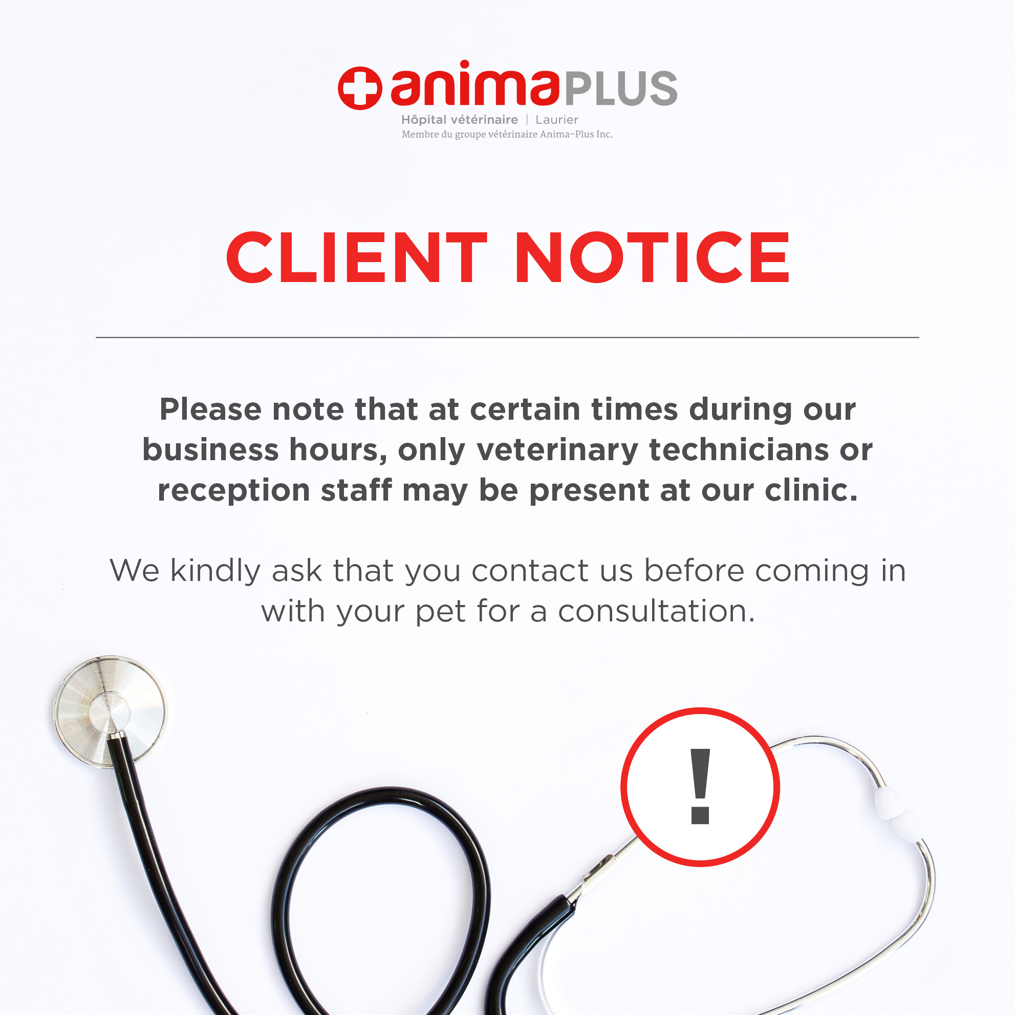 Information – disponibilité de l’équipe vétérinaire
