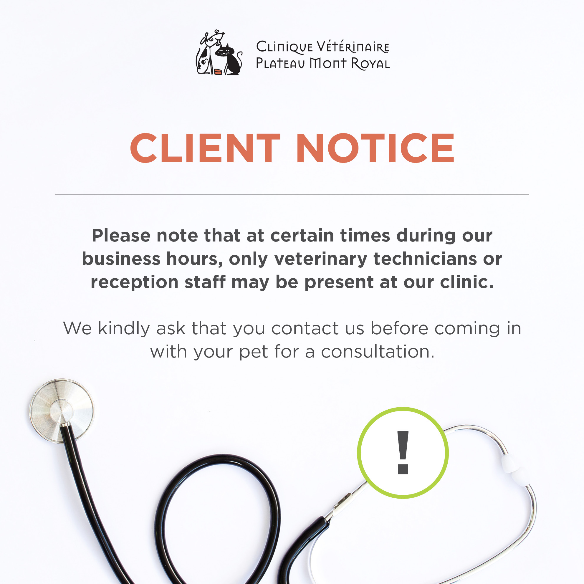 Information – disponibilité de l’équipe vétérinaire